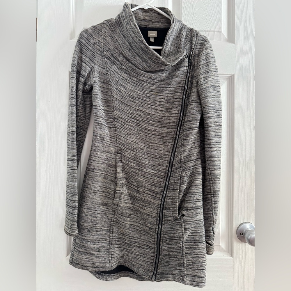 Bench Heather Gray Long Sweater Jacket with Asymmetrical Zipper - Picture 1 of 4